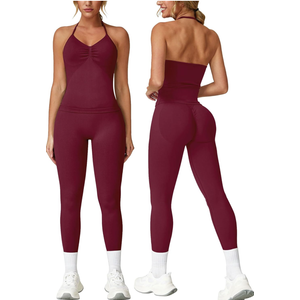 ABOCIW Workout Sets for Women Seamless Scunch Butt Lifting Impact Leggings Longline Strappy Top 2 Piece Gym Outfits, Size Small