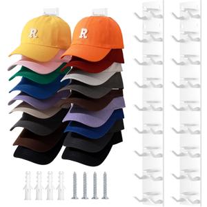 2 Pack Hat Organizer for Baseball Caps, Hat Hanger Holder Hold up to 16 Hat, Wall Hat Rack with Strong Adhesive, Multilayer Cap Storage Hooks for Closet Door and Bedroom (Beige-18)