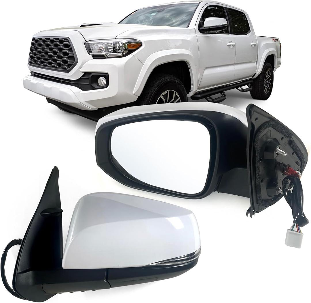 Left Driver side Mirror Fits 2016-2022 Toyota Tacoma With Power Glass, Heated, Turn SignalWithout Blind Spot Detection Match to White Paint Replace TO1320349 (7Pins)