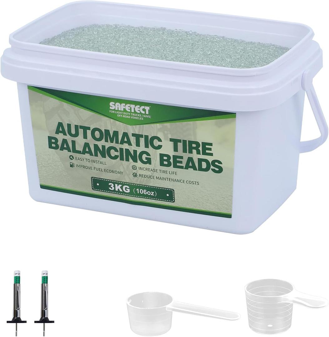 Tire Balancing Beads for Motorcycle 6.6 LB, Tempered Glass Balance Beads for Trucks, Trailer, Off-Road, Heavy-Duty Car Wheel Balancer Bead with Tire Tread Depth Gauge