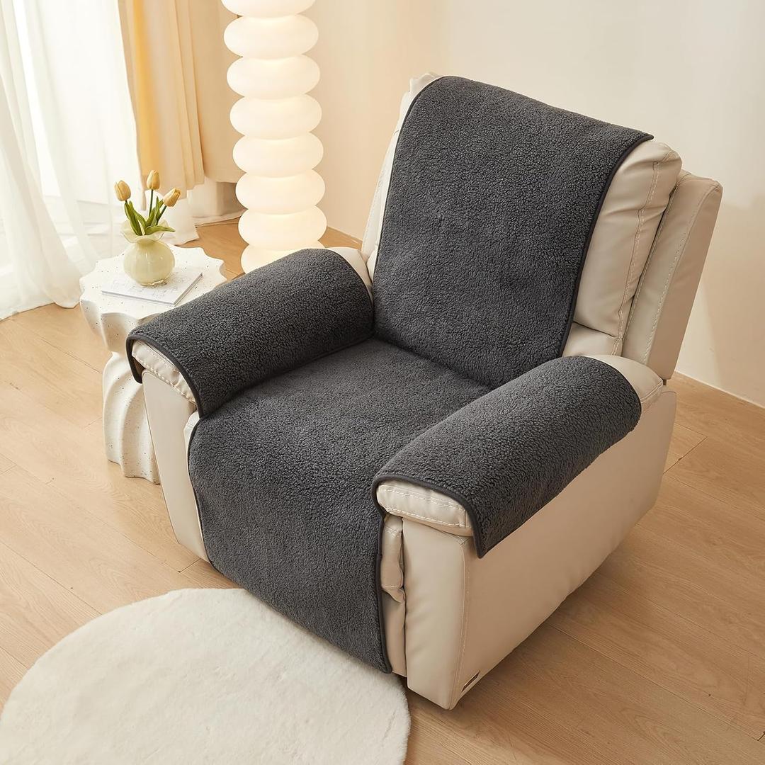 Vctops Sherpa Fleece Recliner Chair Cover Super Soft Warm Plush Sofa Slipcover Furniture Protector Non Slip Washable Reclining Chair Cover for Kids, Pets (Dark Grey,22"x82")