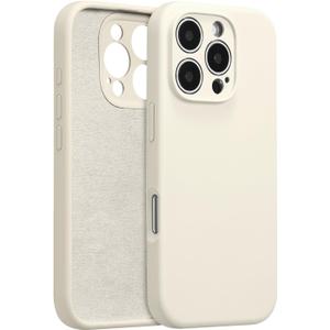 UCASONG for iPhone 16 Pro Case Silicone,with [Full Camera Protection][Soft Anti-Scratch Microfiber Lining],Liquid Silicone Ultra Slim Shockproof Phone Case for Men Women Girls-Antique White Cream 2pcs