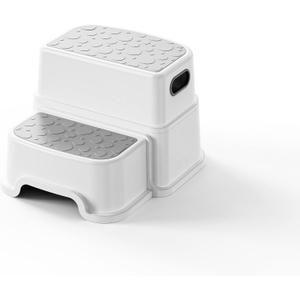 Two Step Stool for Kids  Non-Slip Toddler Step Stool for Bathroom Sink & Potty Training, Dual Height 9.5, Safe & Sturdy for Kitchen, Bedroom & Classroom (Gray White)
