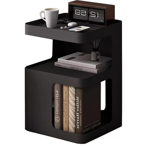 Side Table,Modern end Table,Metal Black nightstand,Bedside Table,3-Tier Accent Table with Storage for Bedroom,Living Room,Small Space,Couch.No Assembly Required
