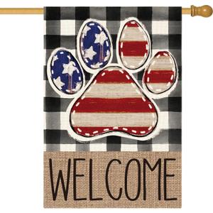 AVOIN colorlife American Flag Paw Print Patriotic 4th of July House Flag 28x40 Inch Double Sided Outside, Welcome Buffalo Plaid Yard Outdoor Decoration