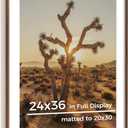 24x36 Picture Frame USA-Sourced Natural Walnut Solid Wood Photo Frame Handcrafted Rounded Corner Wooden Frame with Real Glass Display Photos 20x30 with Mat or 24x36 Without Mat
