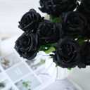 Felice Arts 12 Pack Black Roses Artificial Flowers with Black Stems Silk Roses Fake Flowers Bouquet for Halloween Centerpiece Table Vase Home Inddor Kitchen Party DIY Decor