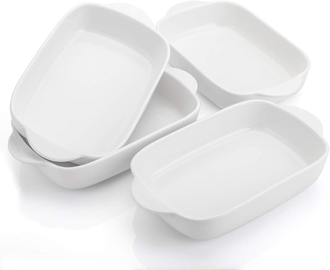 Foraineam 4 Pieces Bakeware Set, White Porcelain Baking Dish Bowl, 7.5 x 5 inch Rectangular Baking Pans for Cooking, Banquet and Daily Use