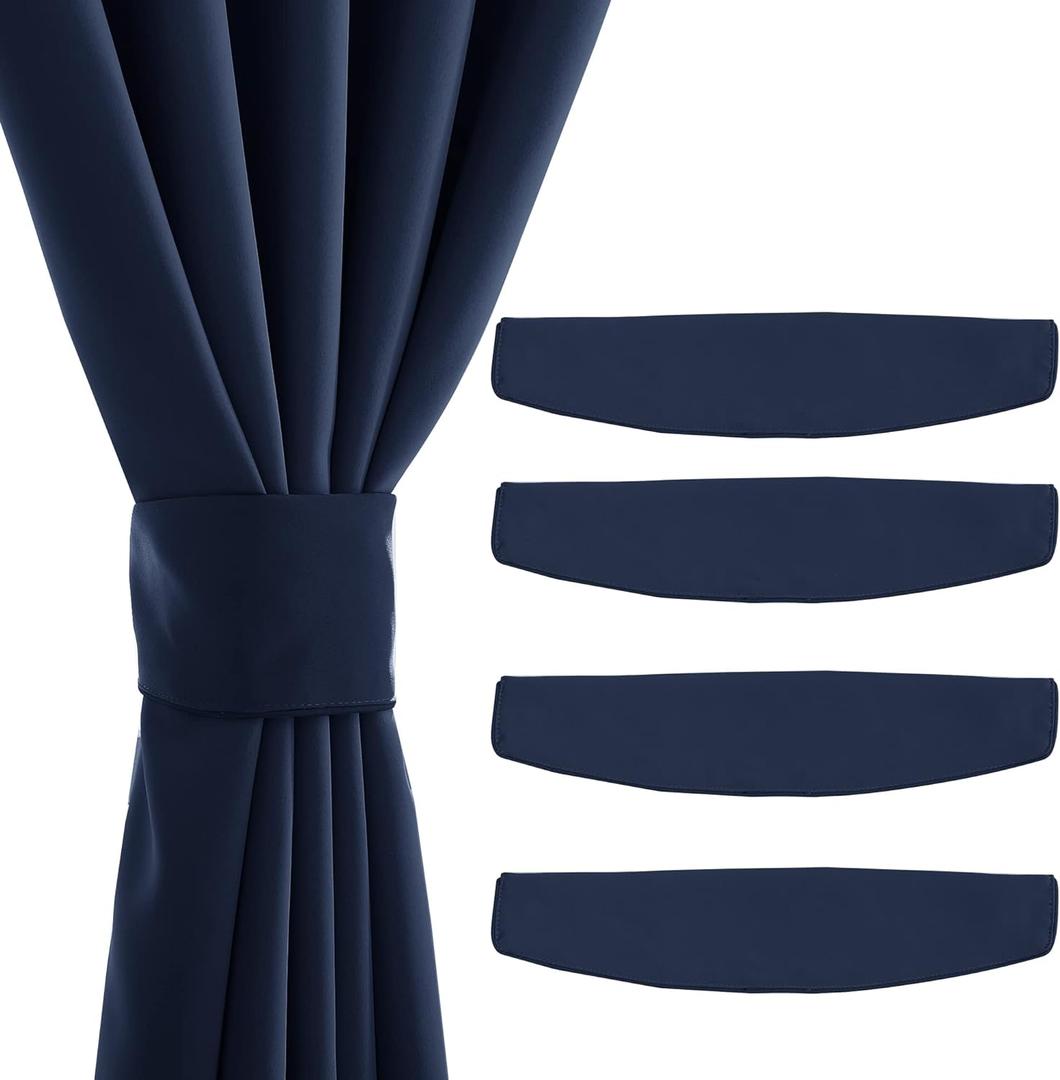 NICETOWN Strong Magnetic Curtain Tie Outdoor Elegant Decorative Tie Modern Curtain Solid Color Tie Drape (Navy Blue, 11.8 X 4 Inches, Set of 4) (4"W x 11.8"L (Pack of 4), Navy Blue)