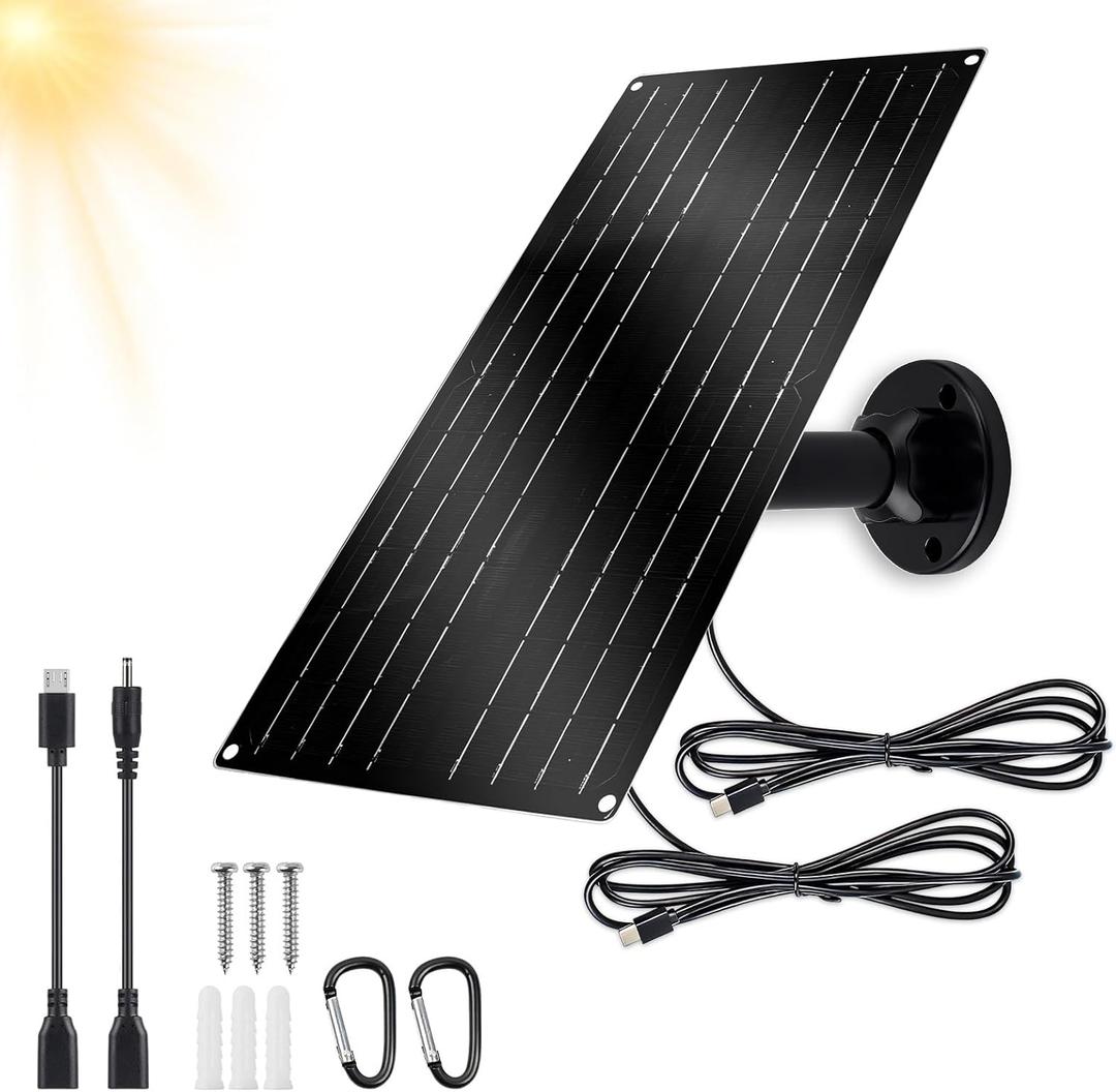 12W Solar Panel for Security Camera, 5V USB-C Solar Charger with Micro USB & Barrel Adapters, Outdoor Weatherproof for Continuous Home and Property Monitoring (3)