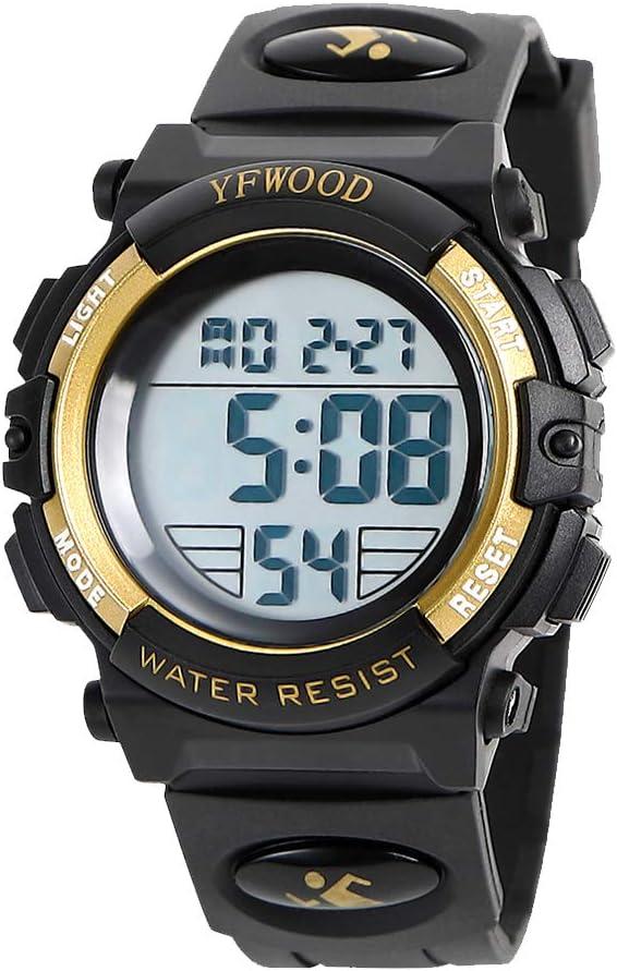 YFWOOD Kids Digital Watch Waterproof Outdoor Watches Children Casual Electronic Analog Quartz Wrist Watches with Silicone Band Luminous Alarm Stopwatch for Boys