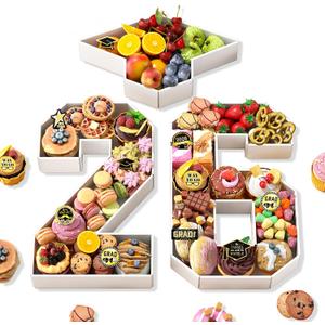 26 Charcuterie Numbers Fillable, 13.78'' White Number 26 Cardboard Tray for Charcuterie with Graduation Cap for Chocolate Cookies Flowers Cupcakes, Class of 2026 Graduation Decor