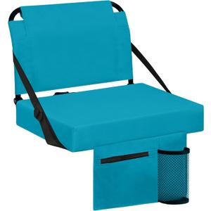 Stadium Seats for Bleachers with Back Support Bleacher Seat Soft Cushion Light Weight Includes Shoulder Strap & Cup Holder, Front & Back Zipper Pocket, Suitable for Sports Events,Cyan