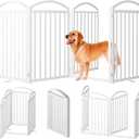 SNUOWU 4 Panels Full Matel Freestanding Dog Gates with Door, 96"Extra Wide 36"Tall Free Standing Dog Pet Gate for Indoor & Outdoor. Foldable Pet Fences for Doorways, House, Stairs, Porch, Deck, Yard (White)