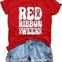 ELDPS Women Red Ribbon Week Shirt:Red Ribbon Week Awareness T-Shirt Prevention Short Sleeve Tops Large