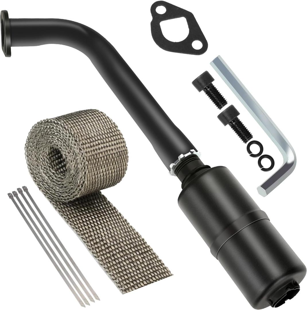 YOXUFA Exhaust Header Pipe Muffler Replacement for Predator 212 196cc 224cc 6.5hp Coleman CT200U CT200U-EX BT200X Baja Warrior MB200 GX160 GX200 Hammerhead Mini Bike Go Kart Part with Heat Shield Tape (black)