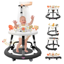Baby Walker with Wheels, Music & Brakes - Anti-Rollover Walker for Babies 6-12 Months, Adjustable with Foot Pads/Handles, White And Black