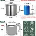 Tellshun Bacon Grease Container with Strainer 1.25 L / 42 oz Strong Kitchen Catcher Food-grade Stainless Steel Cooking Oil Keeper with Lid and Easy-Grip Handle Suitable for Storing Frying Oil