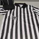 Halloween Kids Referee Costume Set White Black Stripe Umpire Jersey Overturned Collar Referee Shirt Stainless Steel Whistle with Lanyard Hat for Basketball Football Soccer (X-Large)