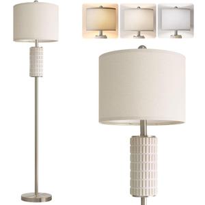 Ceramic Floor Lamps with Remote, 64" Modern Floor Lamps for Living Room with Stepless Dimmable Colors Temperature, Tall Standing Lamp for Living Room Bedroom Office, 9W Bulb Included, Silver