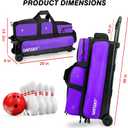 DAFISKY 3 Ball Bowling Bags with Wheels, Roller Bowling Bag with Multiple Pockets Retractable Handle Extends to 38