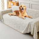 Boho Anti-Slip Couch Cover Soft Pet-Friendly Sofa Cover for Dog Chenille Multi-use Furniture Protector Cover Washable (Yuqing-Khaki, 91"*134")