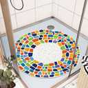 Shower Mat Non-Slip, Soft Comfort Bath Mat with Drainage Holes, PVC Loofah Massage Bathmat for Shower,Tub,Bathroom,Wet Areas, Quick Drying (24" (Round), Colorful Stones)
