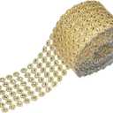 4" x 10 Yards 6 Rows Faux Diamond Bling Wrap, Gold Flower Pattern Faux Rhinestone Crystal Mesh Ribbon Roll for Wedding Decorations, Wedding Cake, Birthdays, Party Supplies, Arts & Crafts