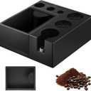 PUSEE Espresso Knock Box & Tamp Station, 9 in 1 Espresso Organizer, Fit 51,54,58MM Tamper, Distributor, Portafilter & Puck Screen Accessories, Detachable Knock Box (Black)