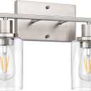 ShineTech 2-Light Bathroom Light Fixtures, Modern Vanity Lights with Clear Glass Shade, Brushed Nickel Bathroom Vanity Light Over Mirror, Living Room