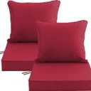 22x22 Inch Patio Chair Cushions Set of 2, Outdoor Furniture Cushions - Removable Cover, Water-Repellent, Fade-Resistant, Non-Slip Bottom & Straps, Replacement for Lawn, Porch & Deck Chair - Burgundy
