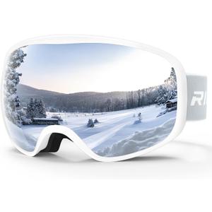 Ski Goggles Snowboard Goggles for Men Women Adults Youth,Over Glasses OTG/100% UV Protection/Anti-fog/Wide Vision, A01-white/Silver (vlt 13.8%)
