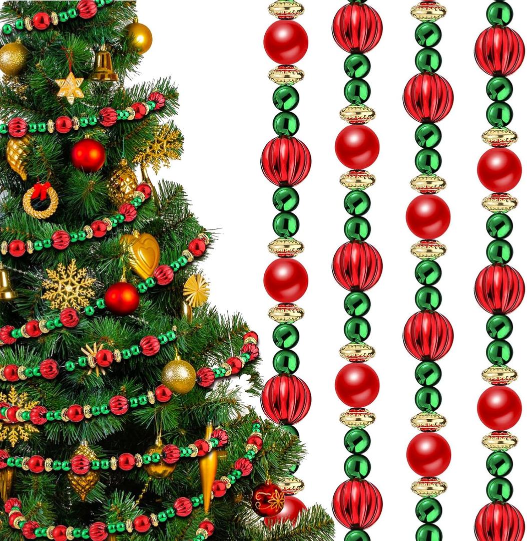 Geosar 12 Pcs Christmas Tree Bead Garland 9 Feet Twisted Beads Pearl Garland Red and Green Xmas Tree Bead for Christmas Party Fireplace Wreath Ornaments