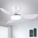 Kviflon 36 Inch Ceiling Fans with Lights, Small Flush Mount Ceiling Fan, Remote/APP Control, 3 Reversible Curved Blades, 6 Speeds, 3 CCT Dimmable Lights for Bedroom Kids Room, White