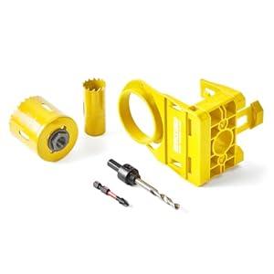 Geinxurn 1-3/ 8" - 1-3/ 4" Door Lock Installation Kit for Metal and Wood Doors with Guide Template, Door Lock Hole Saw, M2 Steel (Yellow)