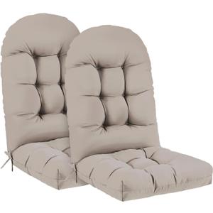 Outdoor Adirondack Chair Cushions Set of 2, 44x19x4 Inch Rocking Chair Cushion, High Back Patio Soft Seat Pad with Ties, Indoor Outside Use, Fade-Resistant & Waterproof, Beige