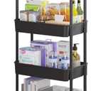 Calmootey 4-Tier Rolling Utility Cart with Drawer,Multifunctional Storage Organizer with Plastic Shelf & Metal Wheel,Storage Cart for Kitchen,Bathroom,Living Room,Office,Black