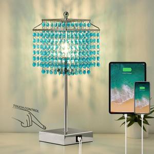 Luvkczc Crystal Table Lamp with Touch Control, Bedside Crystal Table Lamp with USB C+A Ports, 3-Way Dimmable Lamp with Crystal Shade for Girls Bedroom, Living Room, Light Blue & B11 LED Bulb Included Luvkczc Crystal Table Lamp with Touch Control, Bedside Crystal Table Lamp with USB C+A Ports, 3-Way Dimmable Lamp with Crystal Shade for Girls Bedroom, Living Room, Light Blue & B11 LED Bulb Included