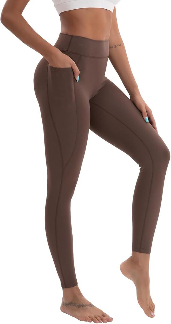 High Waisted Leggings for Women Brown Workout Leggings for Women Soft Yoga Pants Athletic Pants (Brown)