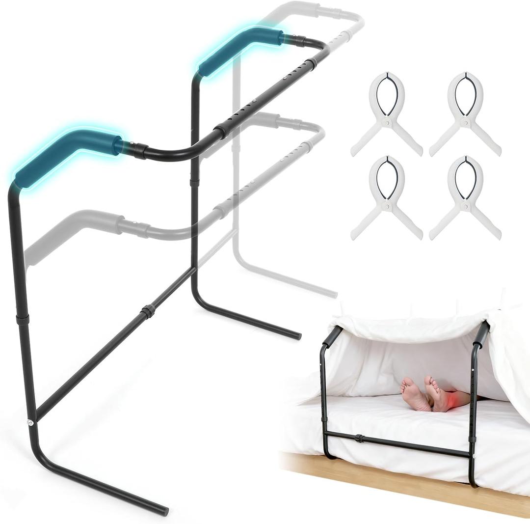 Blanket Lifter for Feet Under MattressHeight Width Adjustable Bed Cradle Sheet Support, Extra-wide Foot Tent Keep Blankets Off Feet for Post Surgery Recovery Neuropathy Arthritis, 4 Clips Included