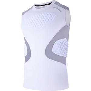 COOLOMG Youth Baseball Padded Shirt Kids Chest Protector Rib Heart Guard Sternum Protection for Football Softball Lacrosse Rugby White M