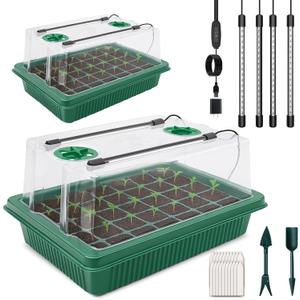 2 Pack 40-Cell Seed Starting Trays with Quad LED Grow Light, Indoor Garden Kit for Year-Round Vegetables, Includes Transplant Tools & Labels