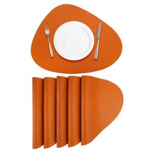uxcell 6pcs Faux Leather Placemats for Dinner Table, PU Leather Drop-Shaped Table Mats Placemats Heat Resistant Waterproof Oil Proof Kitchen Placemats, Orange