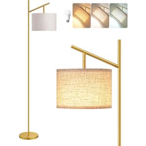 EDISHINE 64.7" Modern Minimalist Floor Lamps for Living Room with 3 Color Temperatures Bulb & Adjustable Linen Shade, Foot Pedal Switch, Tall Standing Lamp for Bedroom Office, Gold