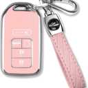 MILD EAST for Honda Key Fob Cover with Keychain, Car Key Case Shell Protector for Honda Accord | Civic | Pilot | CRV Passport Insight EX Fit Odyssey | 2015-2021 | 5 Buttons Smart Remote Control, Pink