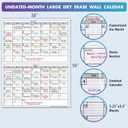 Dry Erase Two Month Laminated jumbo Wall Calendar, 38" x 50", Huge bimonthly Vertical Laminated Erasable White Board, Giant 60 day Family Whiteboard Schedule Planner, Large Multi Month Reusable Poster