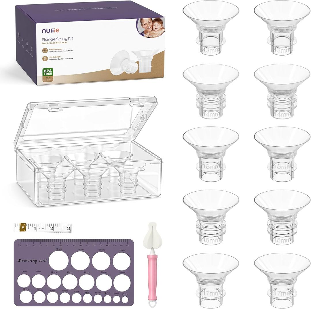 Nuliie 10PCS Silicone Flanges Insert Replacement Kit, Flange Sizing Kit 13/14/15/16/17mm for 24mm Flange/Shield Breast Pumps, Pumping Essential Kit for Moms