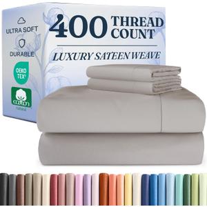 400 Thread Count Cotton Sheet Set - Full Size 100% Cotton Sheets - Easily Fits 8" to 16" Mattress - Silky-Soft, Wrinkle Free, Breathable & Comfy - Deep Pockets & Hotel Quality Bedding Set - Light Grey
