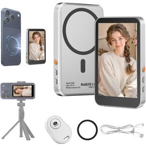 Magnetic Vlog Selfie Monitor Screen for iPhone 17 & Android, 4K Wireless Video Recording with Remote Zoom & Shoot, Content Creator Essentials Back Camera Monitor for vlogging YouTube TikTok