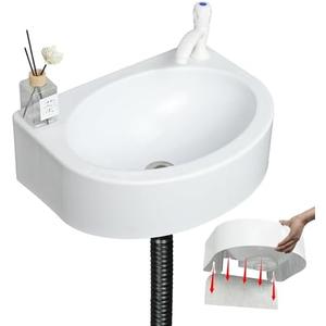 Wall Mount Bathroom Sink 17.7"x13.4" No-Drill Installation Self-Adhesive Wash basin with 1.26 Faucet Hole Bathroom Sinks Floating Vanity Sink for Lavatory Room Basin Plastic Rv Sink for Home Garage